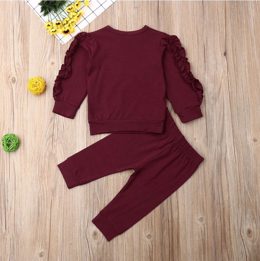 Ruffled Sweatshirt and Pants Set