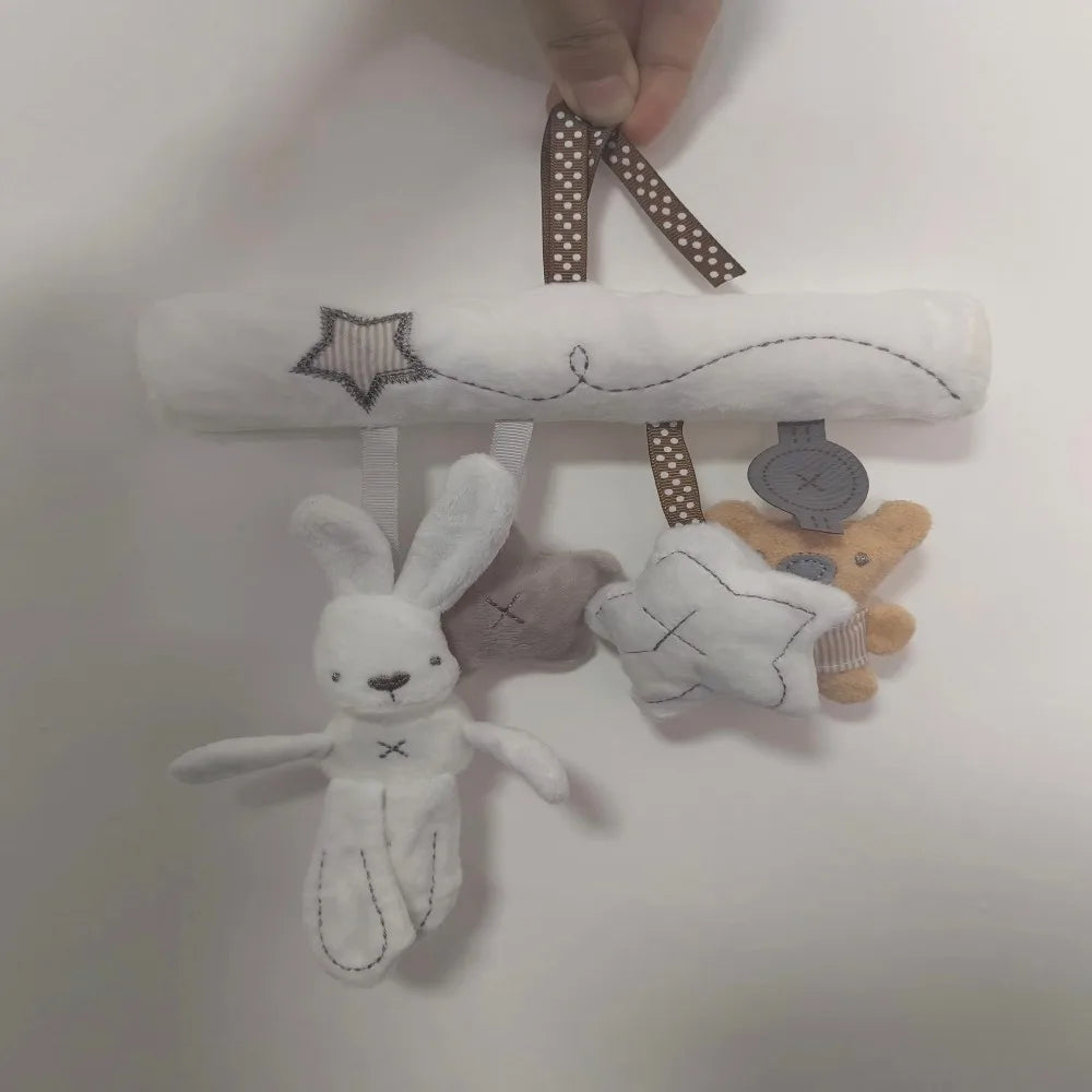 Rabbit Hand Bell Soft Hanging Baby Plush Toy for Car Seat and Stroller