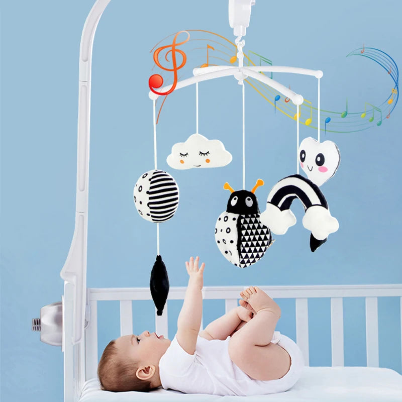 Black and White Animal Crib Mobile with Music