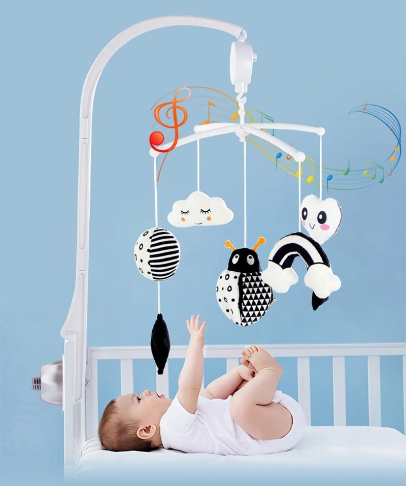 Black and White Animal Crib Mobile with Music