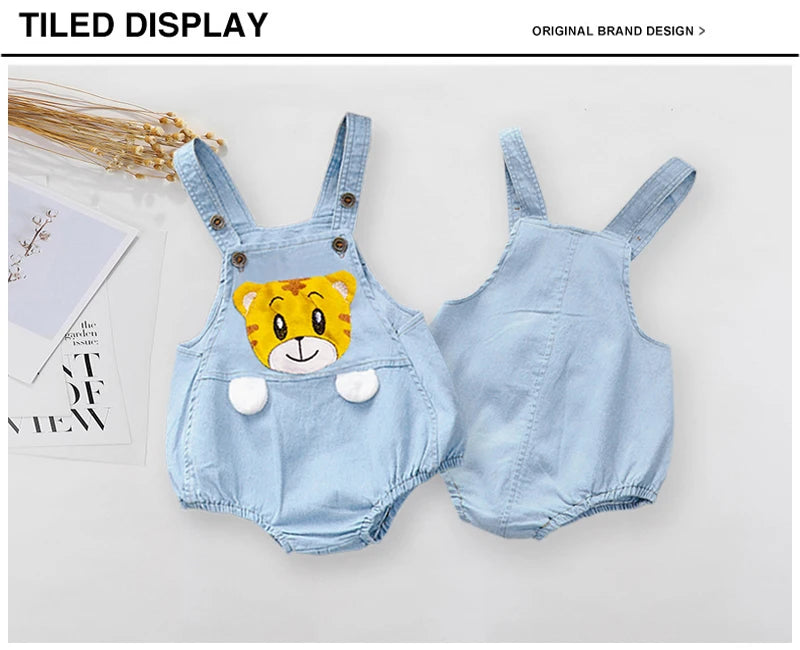 Cute Tiger Denim Baby Jumpsuit