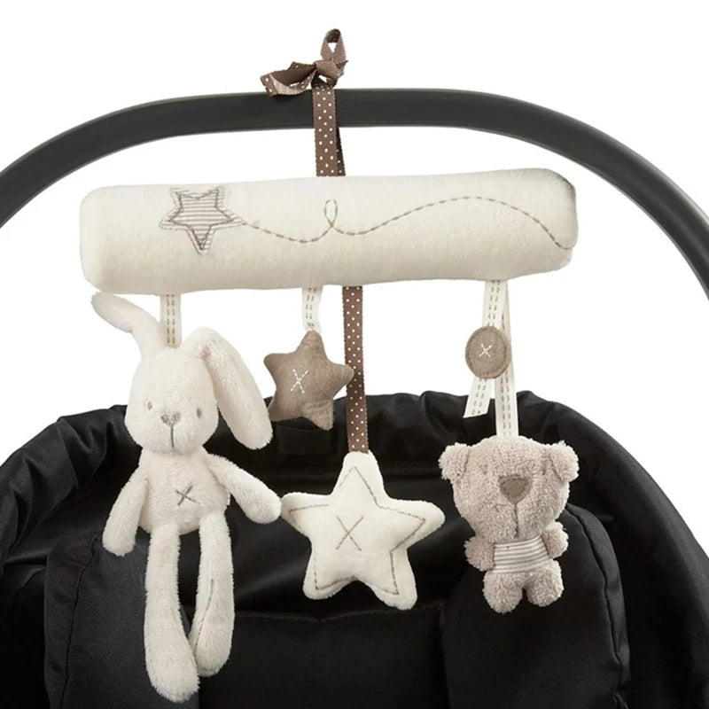 Rabbit Hand Bell Soft Hanging Baby Plush Toy for Car Seat and Stroller