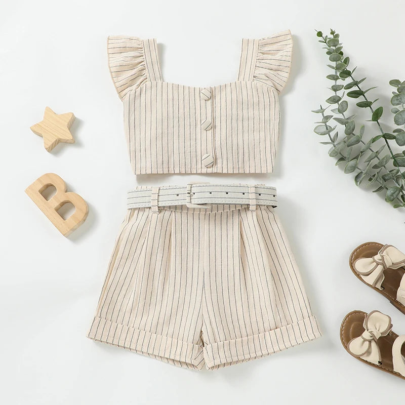 Striped Flutter Sleeve Summer Set