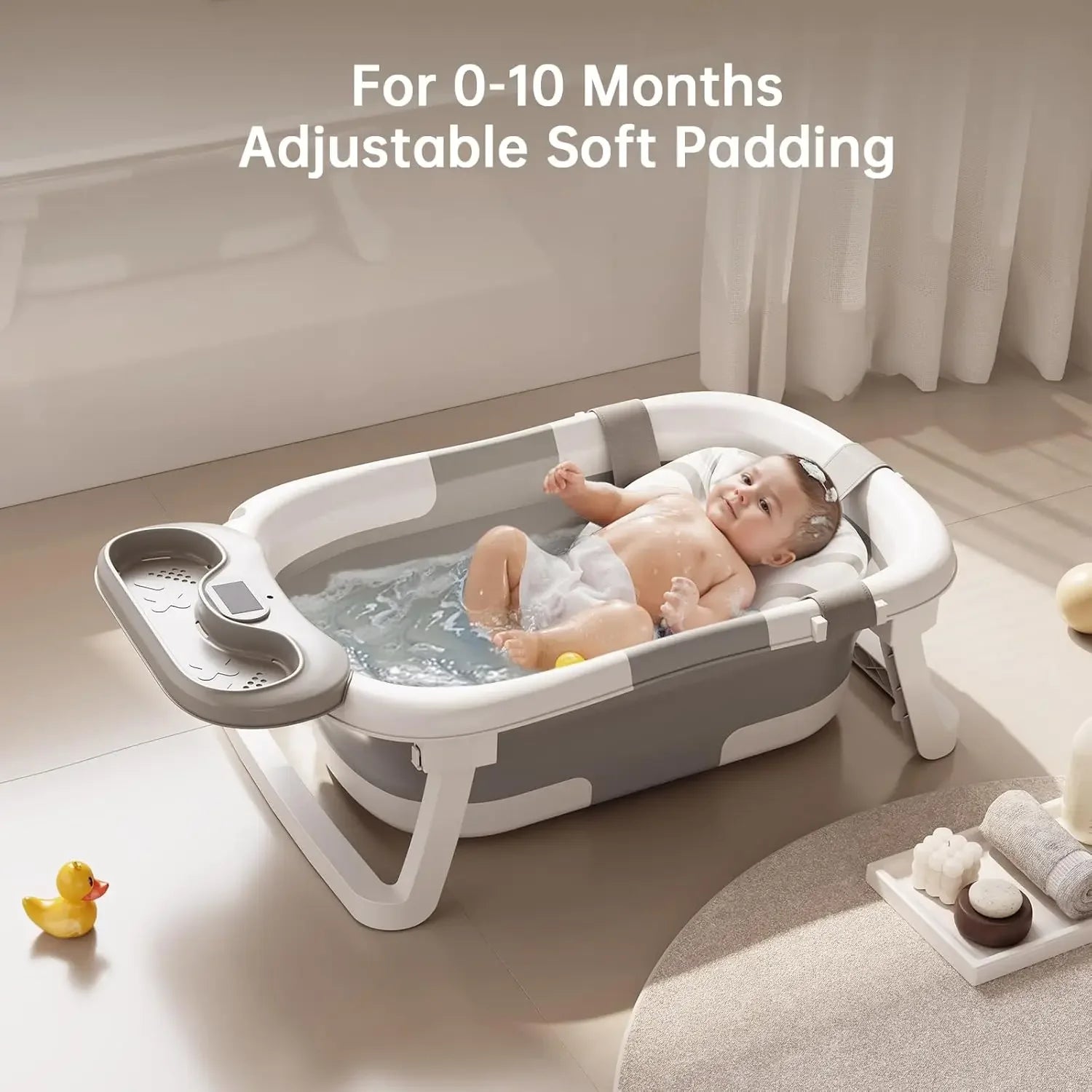 Smart Foldable Baby Bathtub with Temp Sensor & Storage – Perfect for Travel