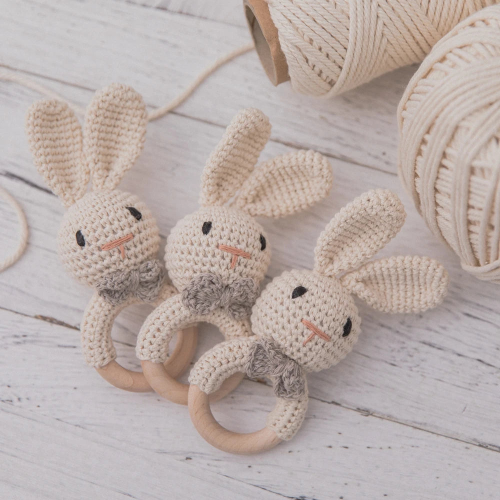 Soft Crochet Baby Rattle &amp; Wooden Teether