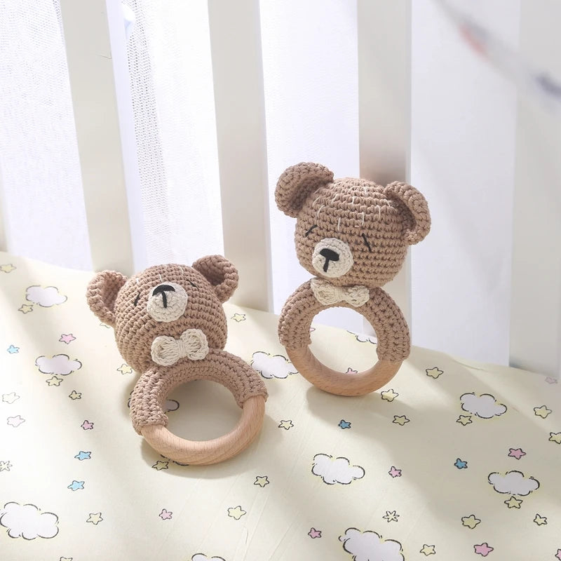 Crochet Animal Rattle Bracelet and Wooden Teethe