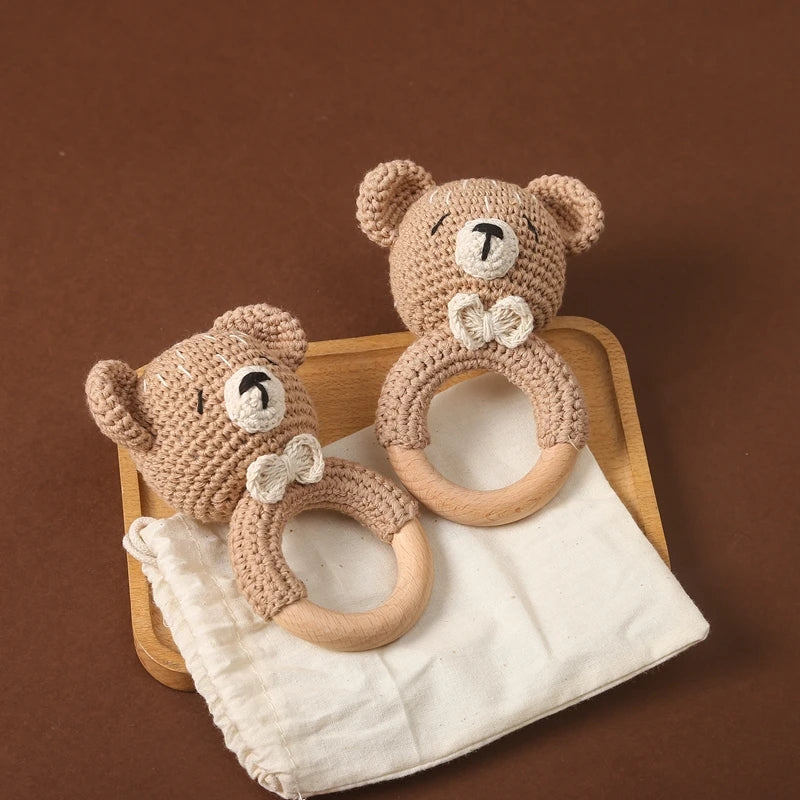 Crochet Animal Rattle Bracelet and Wooden Teethe