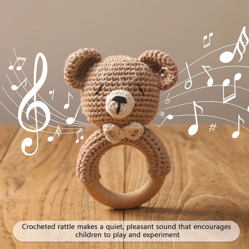 Crochet Animal Rattle Bracelet and Wooden Teethe