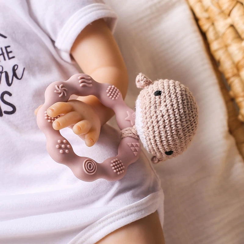 Crochet Animal Rattle Bracelet and Wooden Teethe