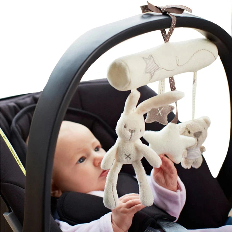 Rabbit Hand Bell Soft Hanging Baby Plush Toy for Car Seat and Stroller