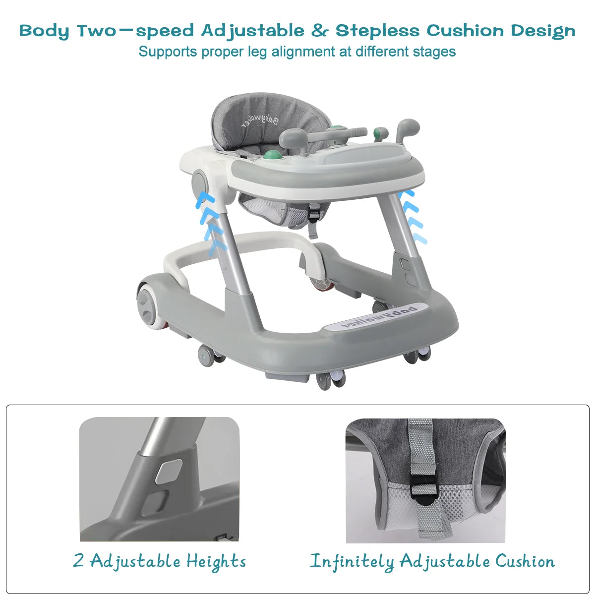 2-in-1 Baby Push Walker with Tray and Music