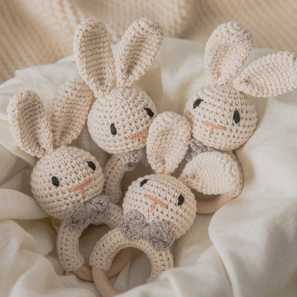 Soft Crochet Baby Rattle &amp; Wooden Teether