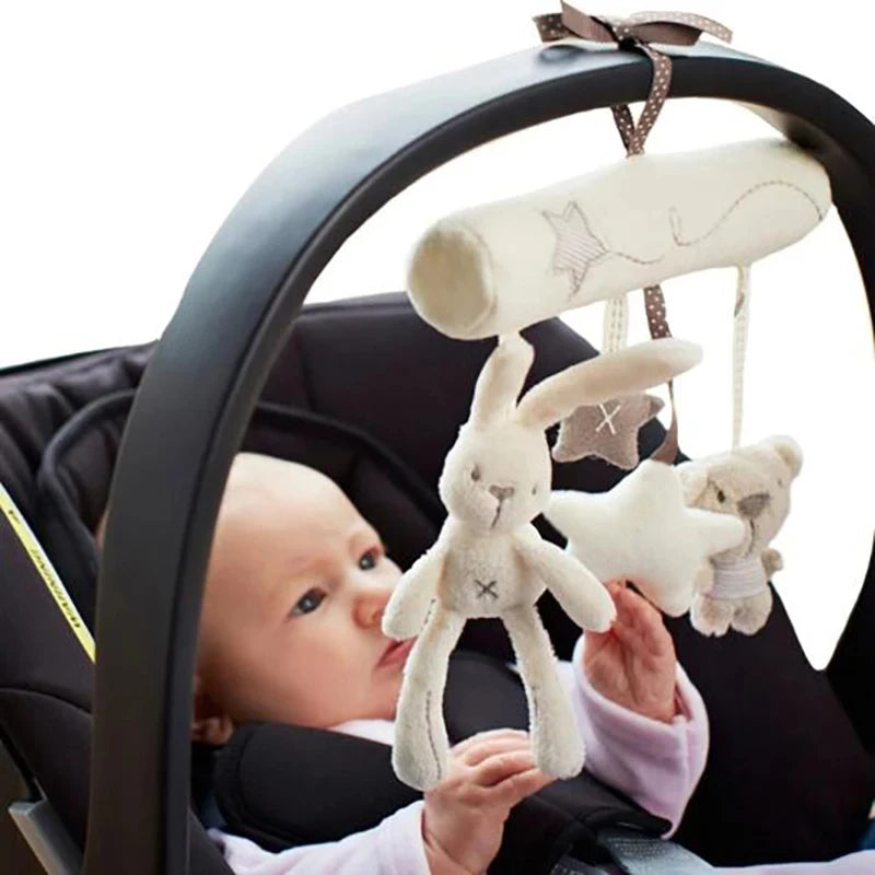Rabbit Hand Bell Soft Hanging Baby Plush Toy for Car Seat and Stroller