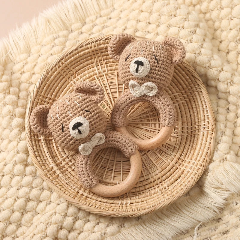 Crochet Animal Rattle Bracelet and Wooden Teethe