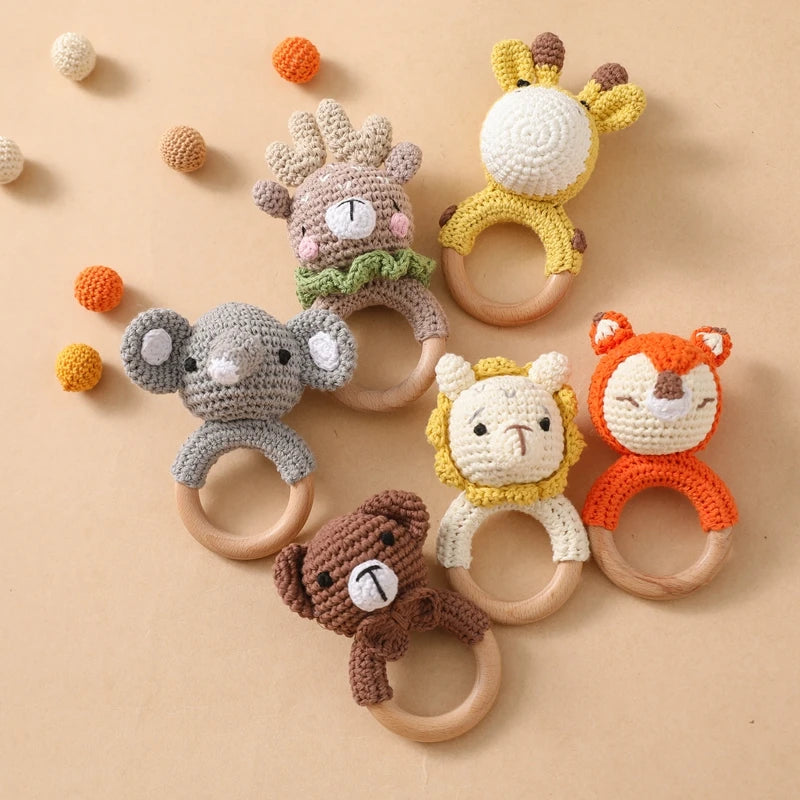 Crochet Animal Rattle Bracelet and Wooden Teethe