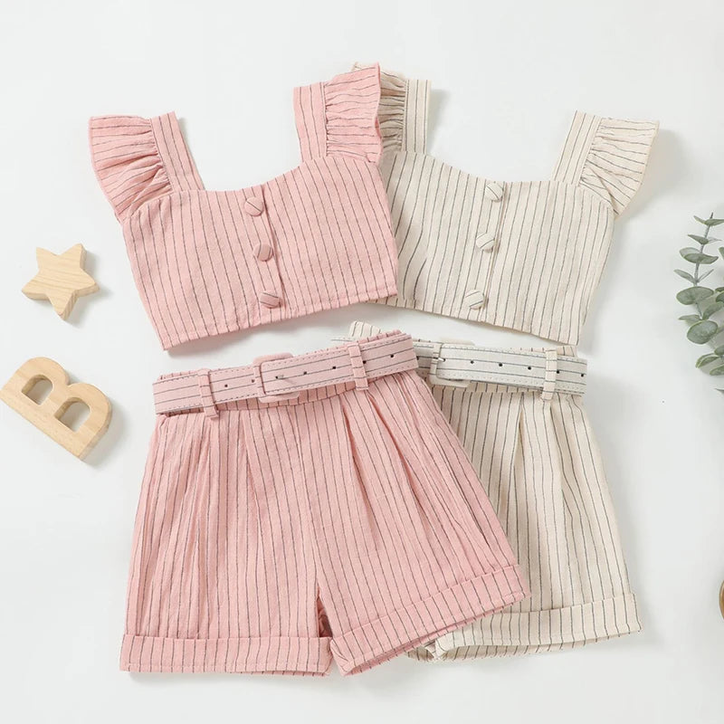 Striped Flutter Sleeve Summer Set