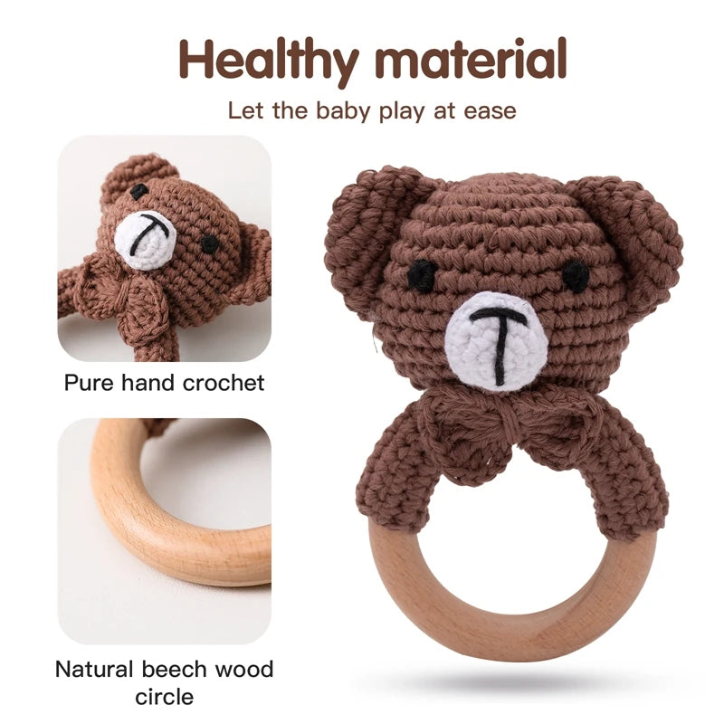 Crochet Animal Rattle Bracelet and Wooden Teethe