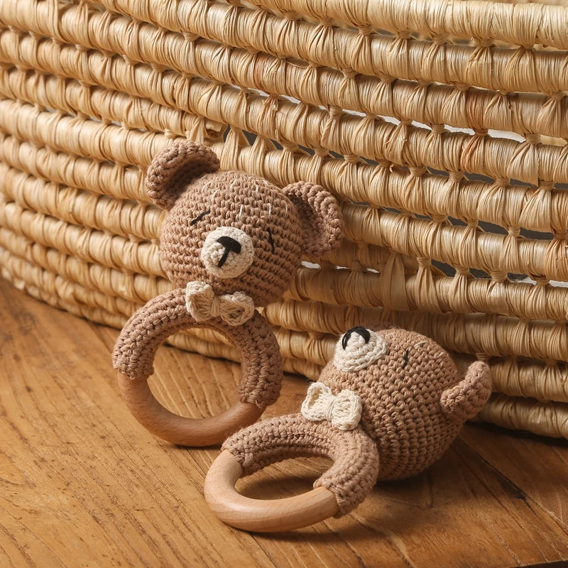 Crochet Animal Rattle Bracelet and Wooden Teethe