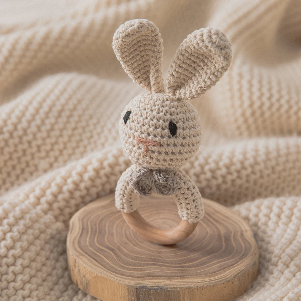 Soft Crochet Baby Rattle &amp; Wooden Teether