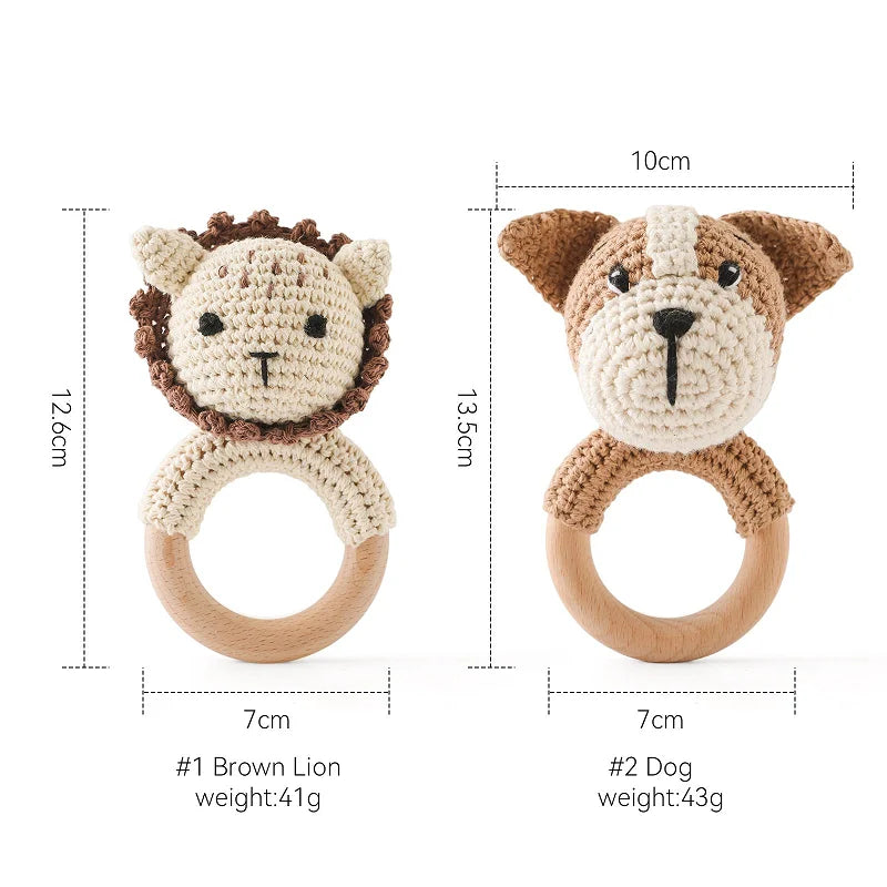 Crochet Animal Rattle Bracelet and Wooden Teethe