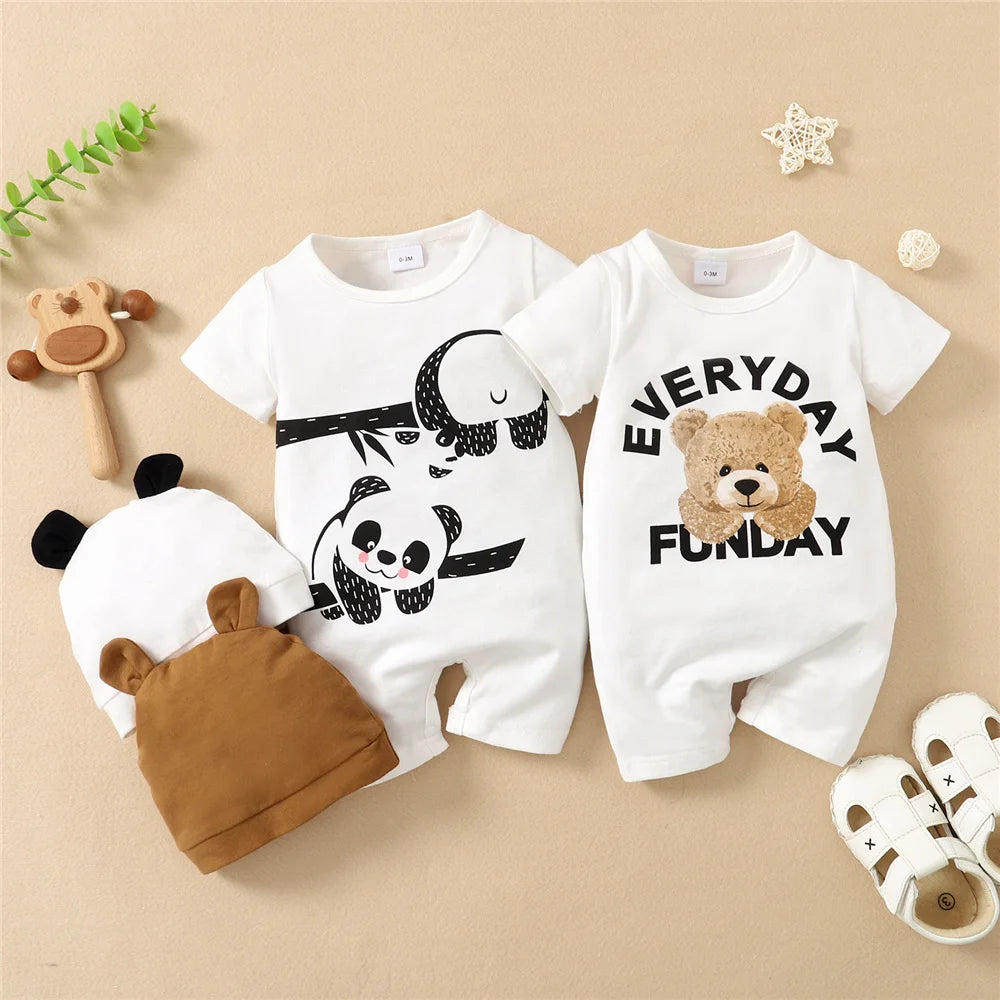 Panda-Themed Baby Romper and Hat Set