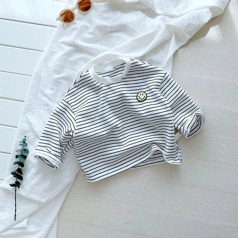 Striped Long Sleeve Cotton Tee for Kids and Toddlers