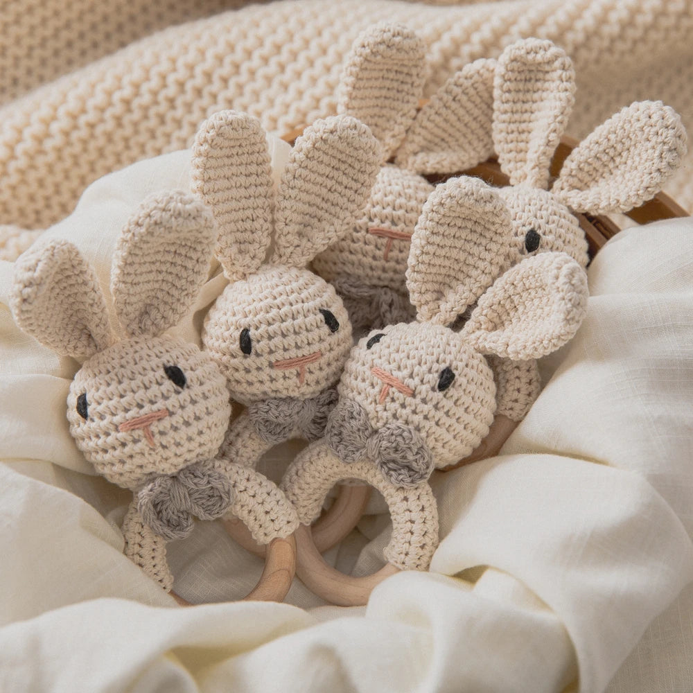 Soft Crochet Baby Rattle &amp; Wooden Teether