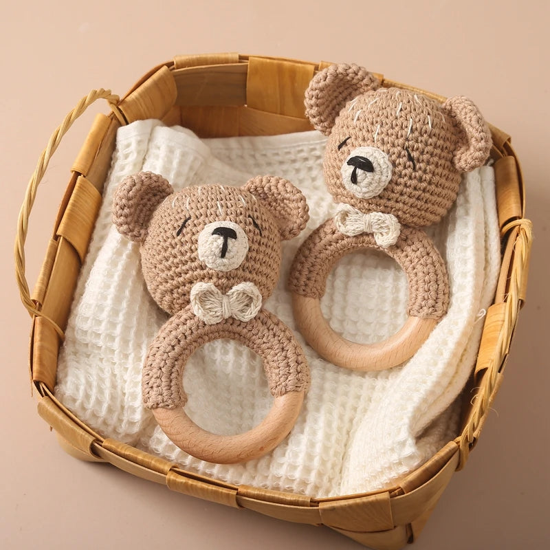 Crochet Animal Rattle Bracelet and Wooden Teethe