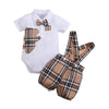 2-Piece Baby Outfit – Cute Plaid Bear Bodysuit and Suspender Shorts