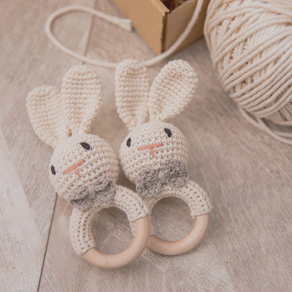 Soft Crochet Baby Rattle &amp; Wooden Teether