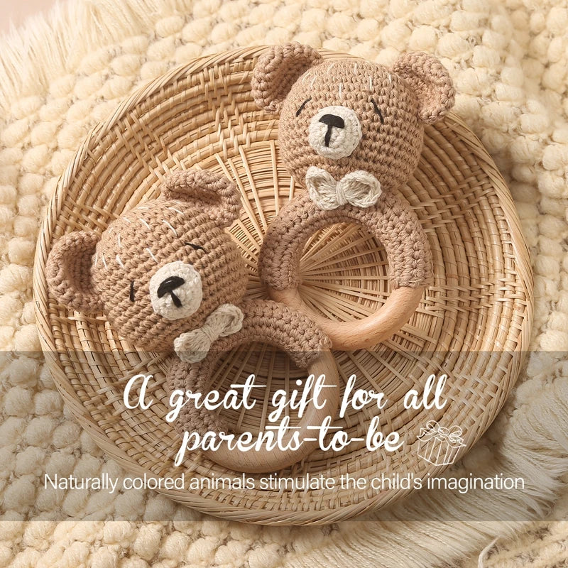 Crochet Animal Rattle Bracelet and Wooden Teethe