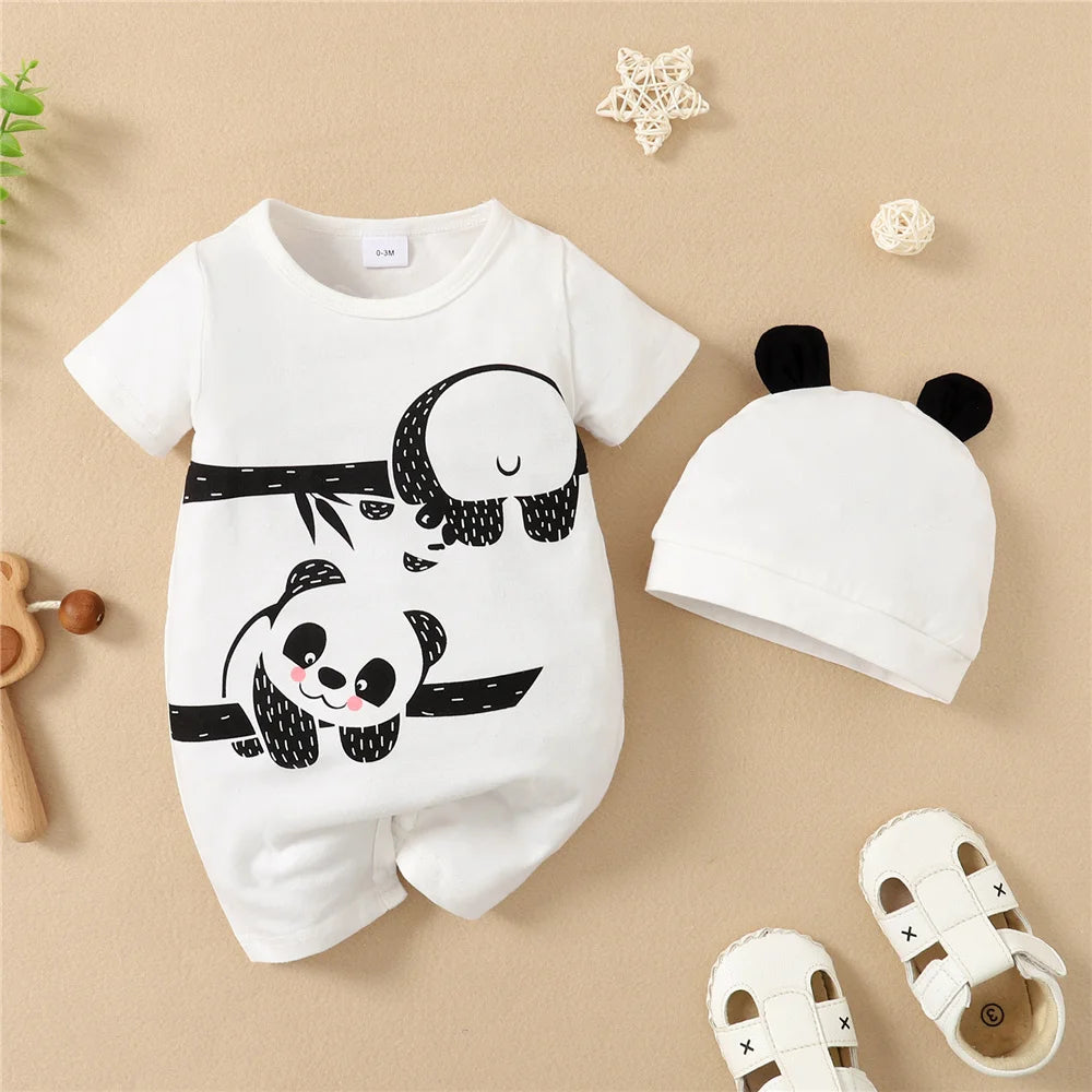 Panda-Themed Baby Romper and Hat Set