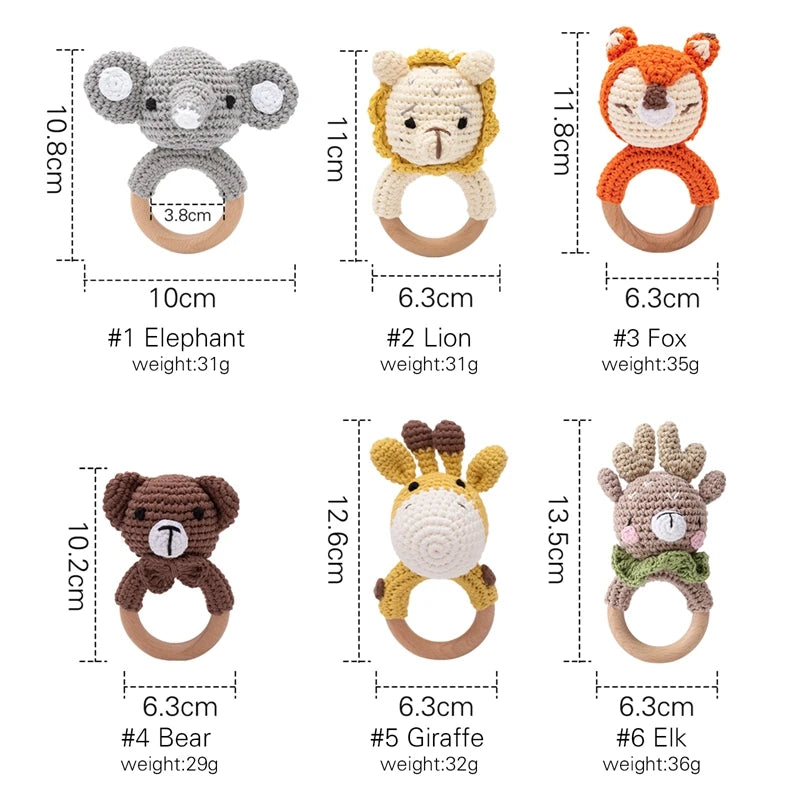 Crochet Animal Rattle Bracelet and Wooden Teethe