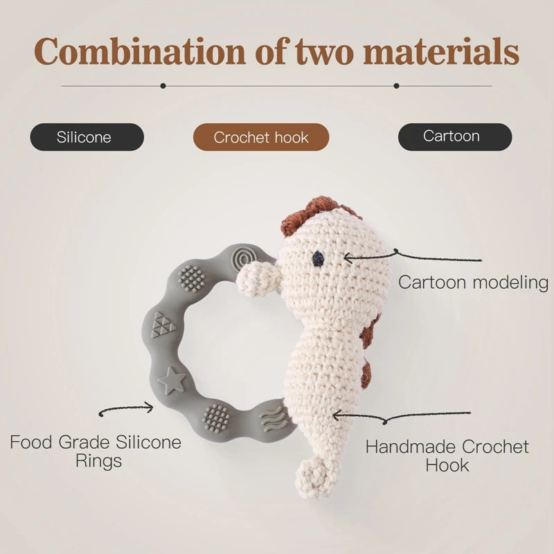Crochet Animal Rattle Bracelet and Wooden Teethe