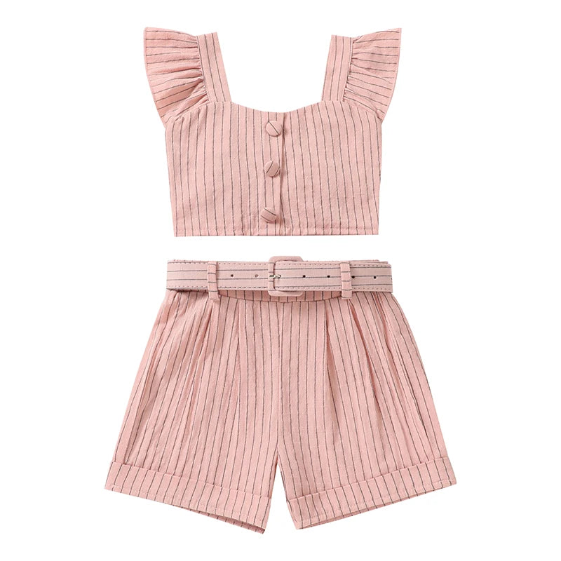Striped Flutter Sleeve Summer Set