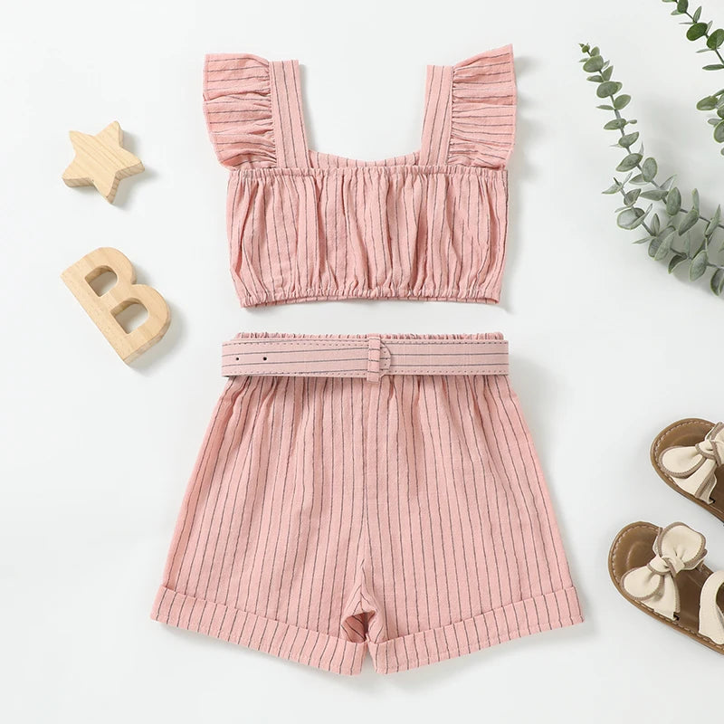 Striped Flutter Sleeve Summer Set