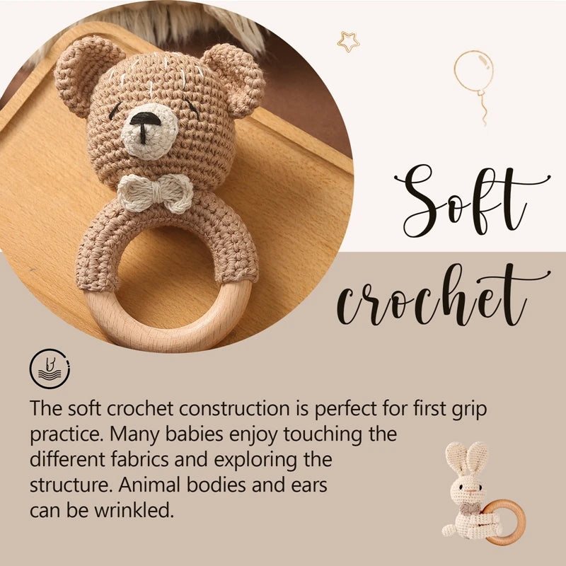 Crochet Animal Rattle Bracelet and Wooden Teethe