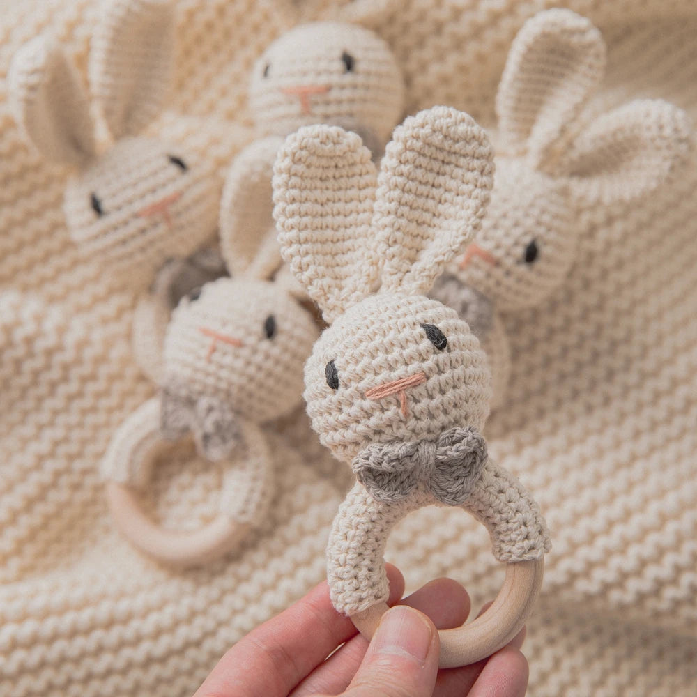 Soft Crochet Baby Rattle &amp; Wooden Teether