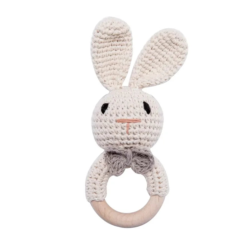Soft Crochet Baby Rattle &amp; Wooden Teether