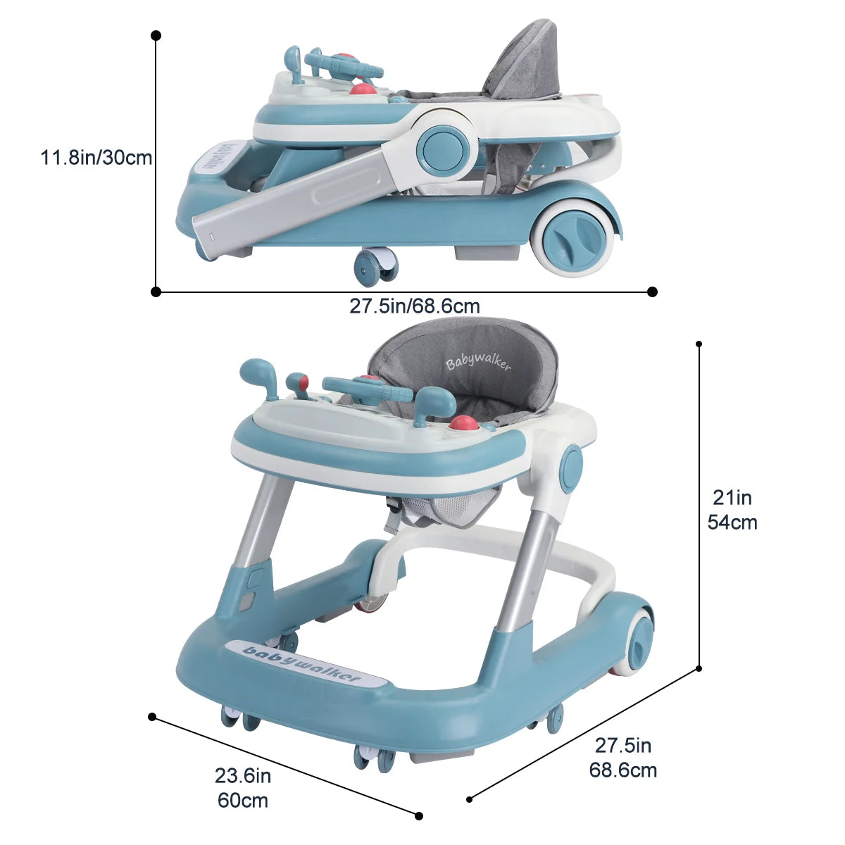 2-in-1 Baby Push Walker with Tray and Music