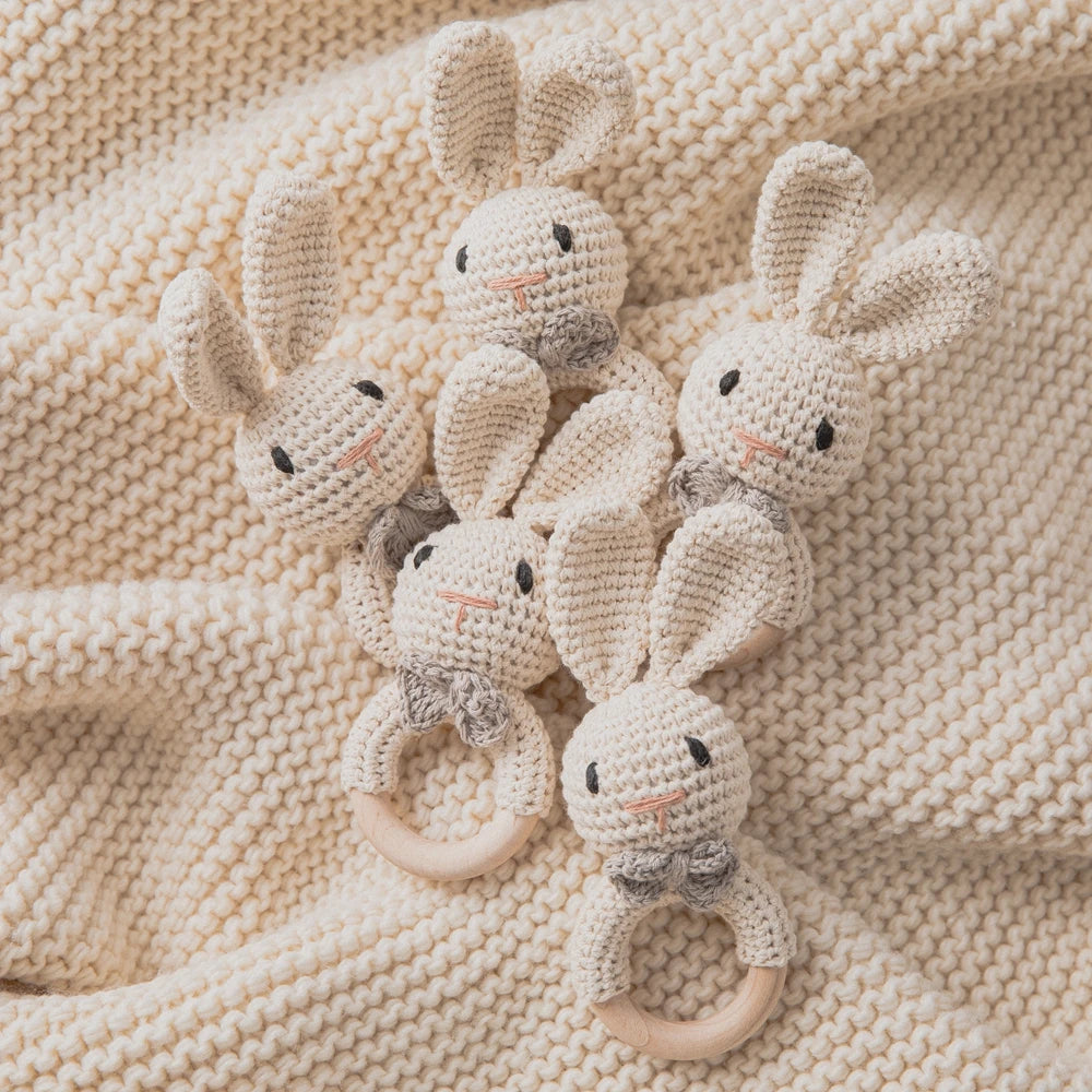 Soft Crochet Baby Rattle &amp; Wooden Teether