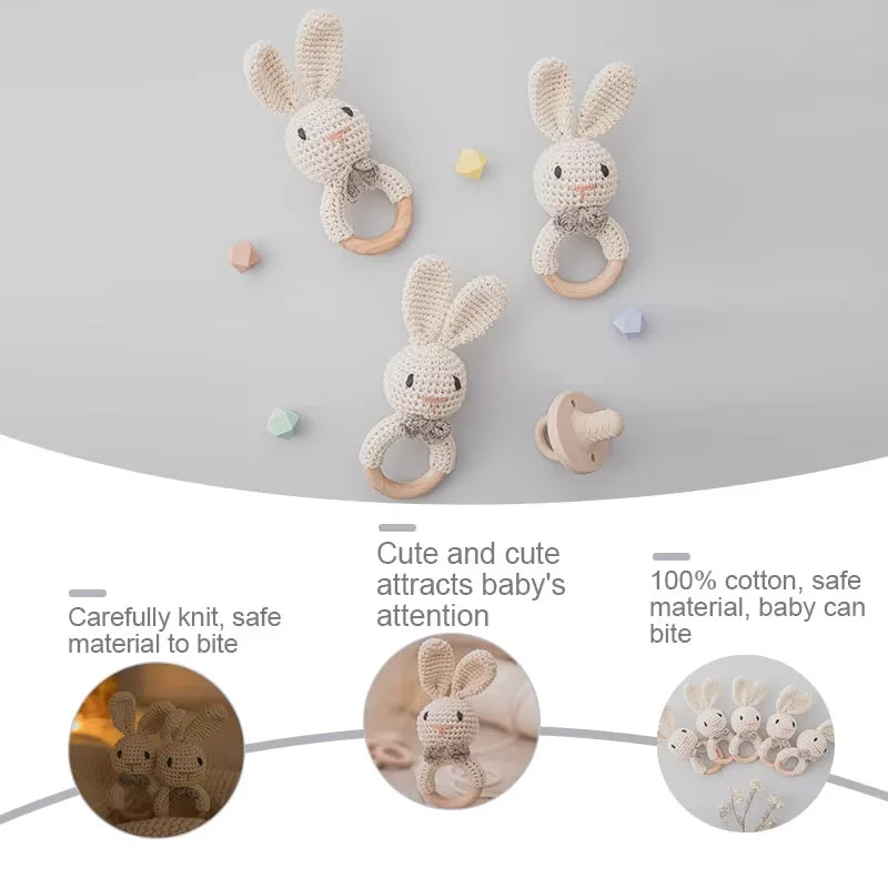 Soft Crochet Baby Rattle &amp; Wooden Teether